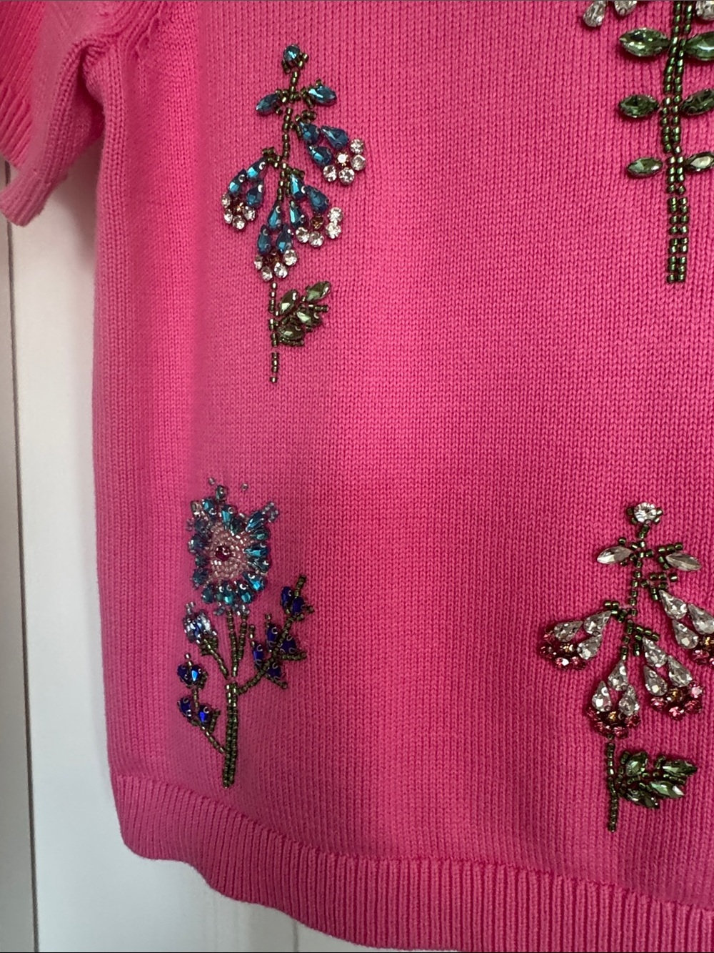 Boden Bright Pink Beaded Floral Knit Tee - Picture 3 of 6